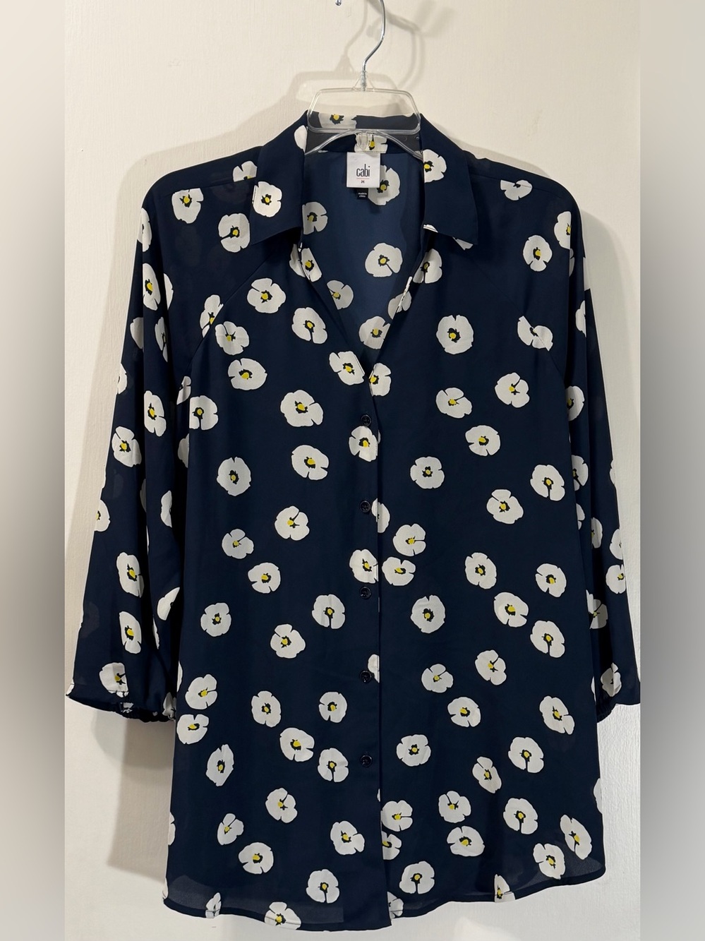 CAbi Navy Floral Button-Down Shirt with White & Yellow Blooms
